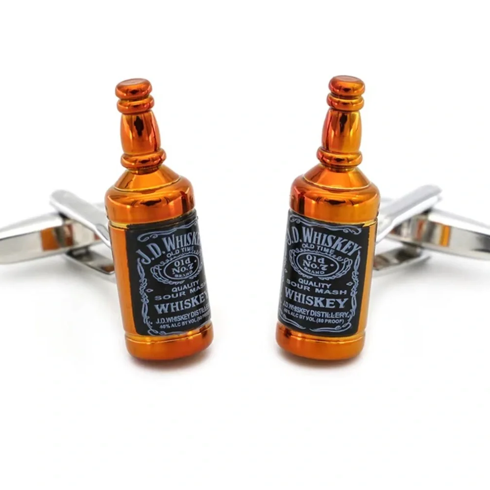 Whiskey Bottle Cufflinks - Silver and Orange